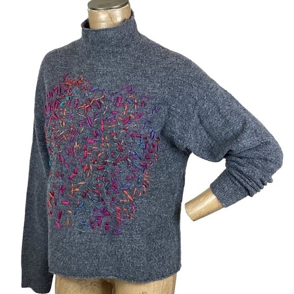 Leith Soft Cozy Mock Neck Colorful Embroidered Pullover Sweater Sz M #246D - Picture 5 of 8